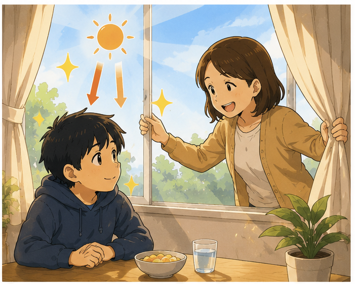 カーテンを開ける