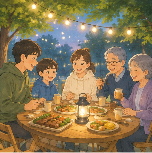 庭でパーティー