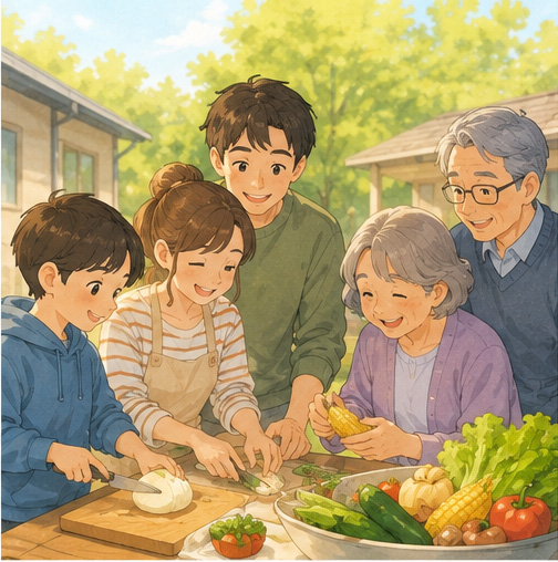 祖父母も準備に参加